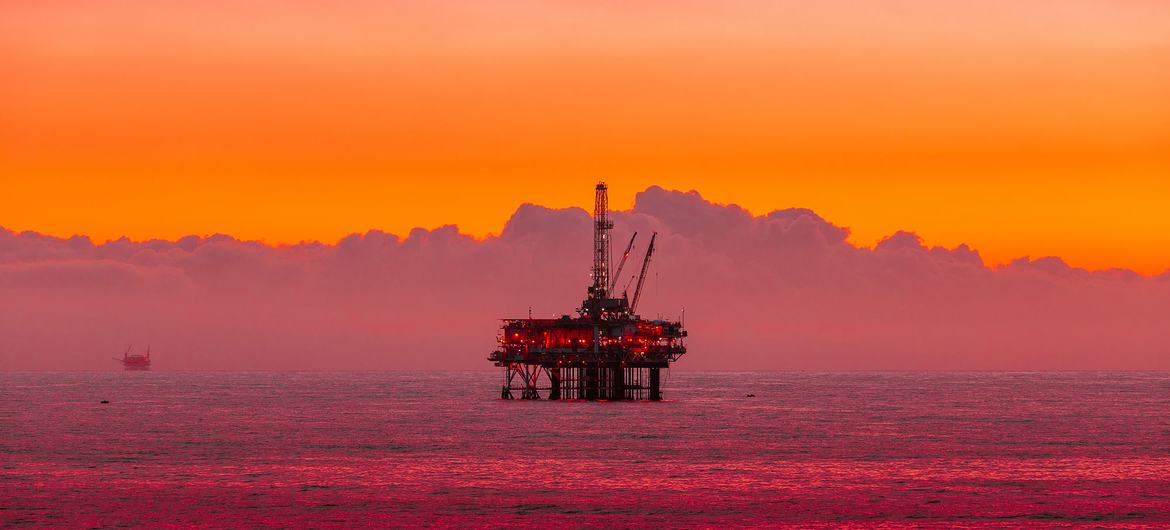 An off-shore oil rig off the west coast of the United States.